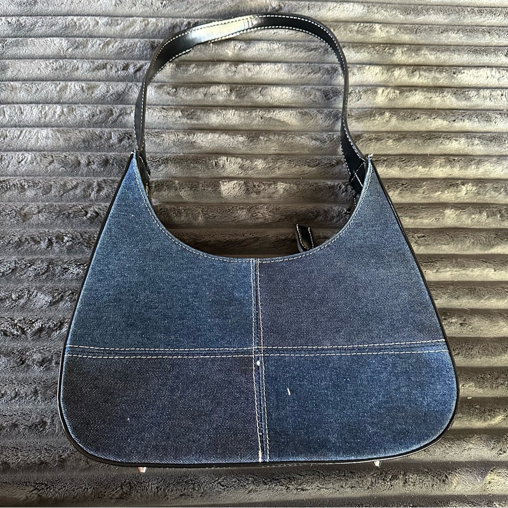 Dark Wash Denim Patchwork Shoulder Bag